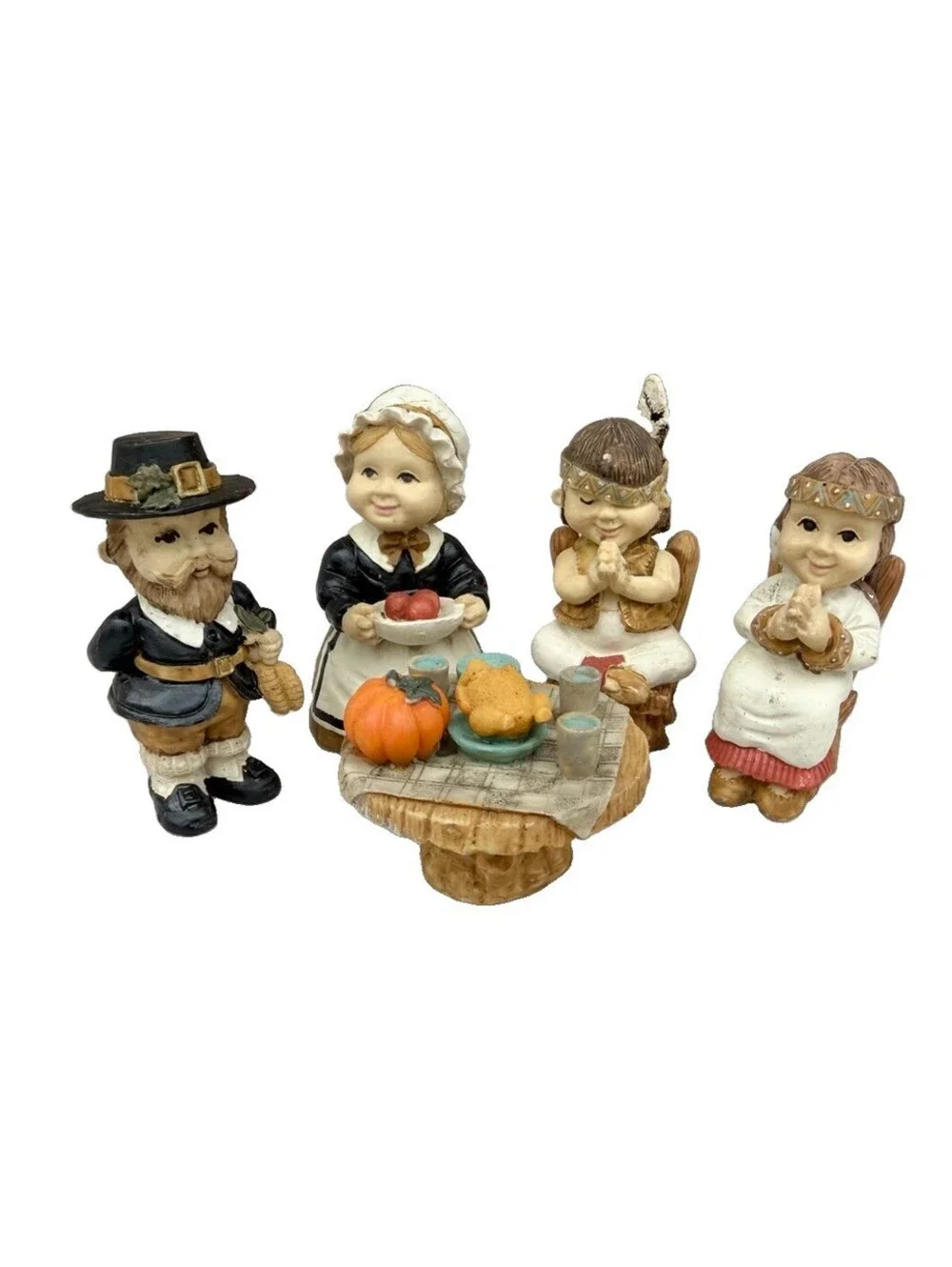 Thanksgiving Pilgrim Figurines Set of 5 Crowning Torch Resin Bob Scheeberg